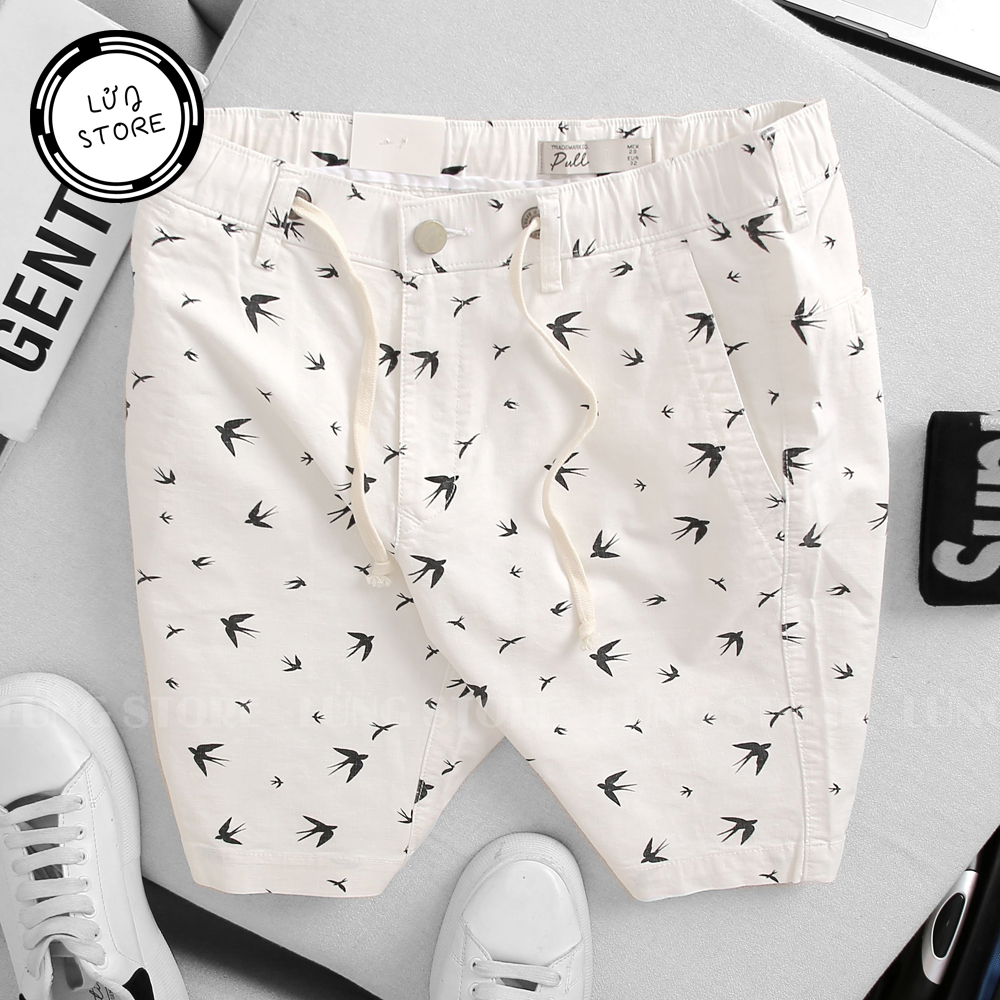 Quần short nam lưng thun cao cấp lửng store hoạ tiết cánh én - pb22