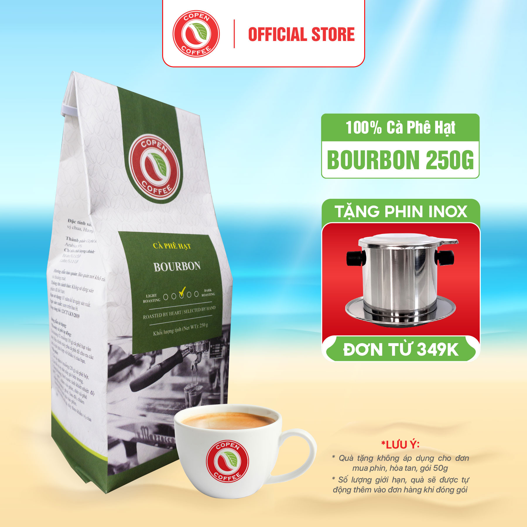 Cà phê hạt blend Robusta & Arabica - Bourbon Copen Coffee Gói 250g - Pha phin pha máy Espresso - Đắng đậm, thơm dịu