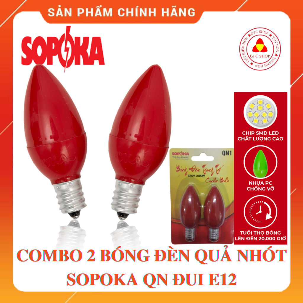 Combo 2 bóng đèn led quả nhót, đèn thờ sopoka qn đui e12