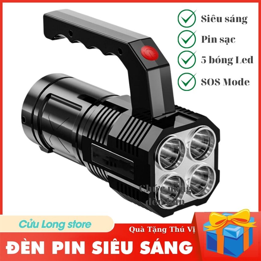 Đèn Pin Siêu Sáng AB 5 Led chống nước chiếu xa chức năng đèn bàn đa năng cầm tay pin trâu 1200mah công suất 5W