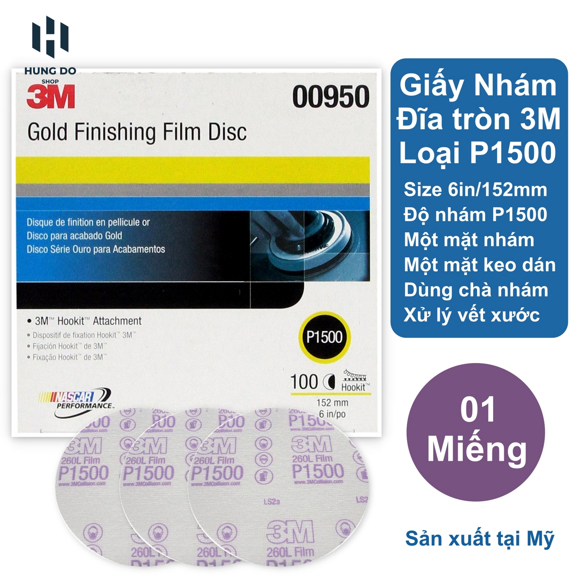 Giấy nhám tròn đánh bóng 3M độ nhám P1500 6 inch
