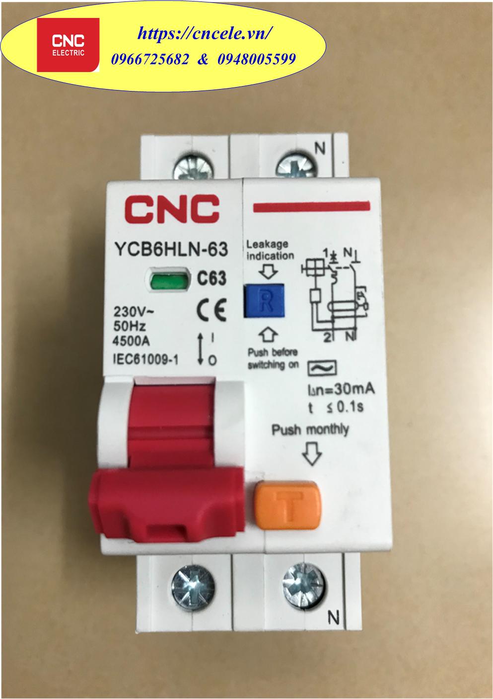 Aptomat mcb cnc chống rò chống giật: rcbo 1p+n 63a; icu = 4.5ka; mã ycb6hln-63; aptomat; attomat;