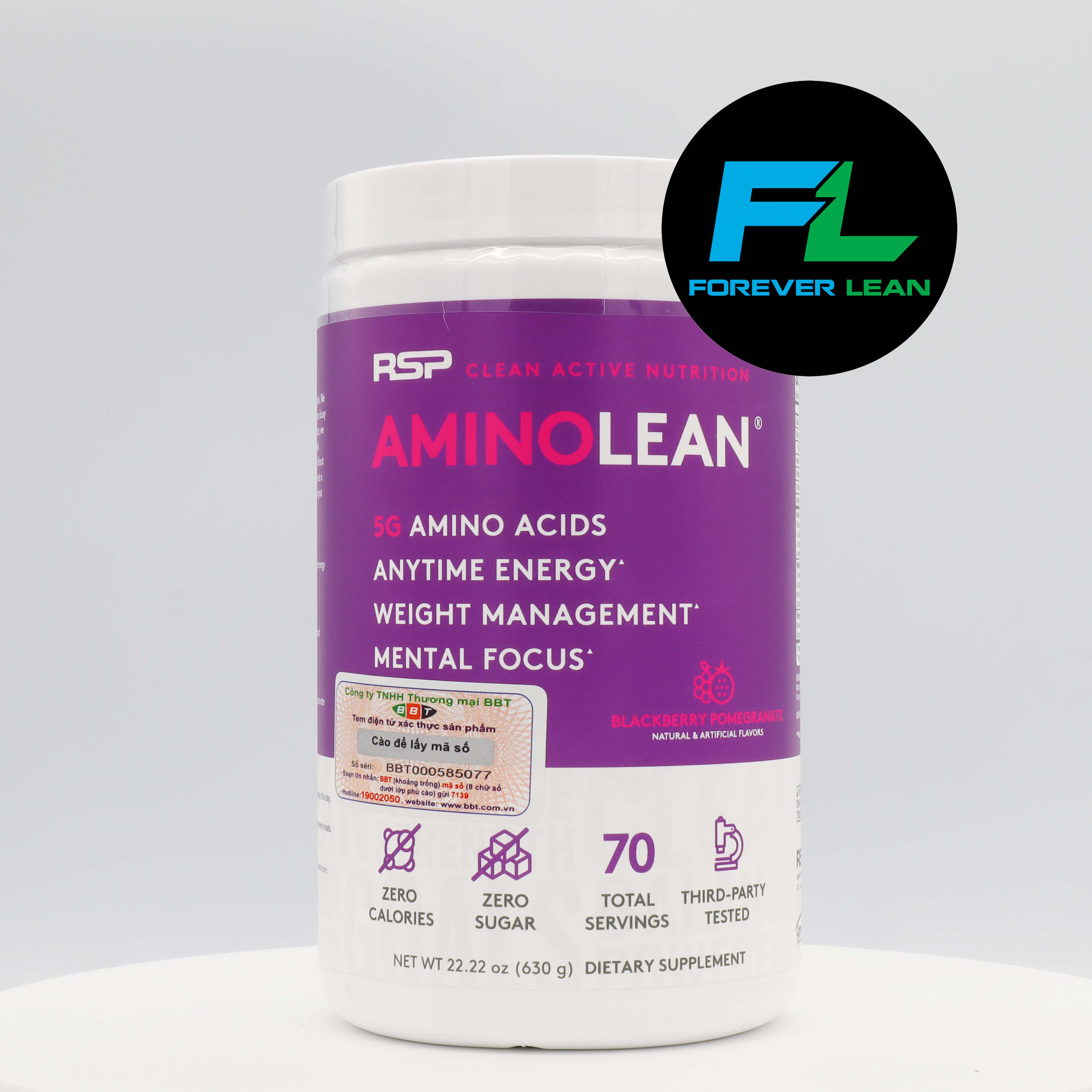 [Chính hãng BBT] RSP AminoLean bổ sung EAA + BCAA + L Carnitine và CLA hổ trợ giảm mỡ-70 lần dùng