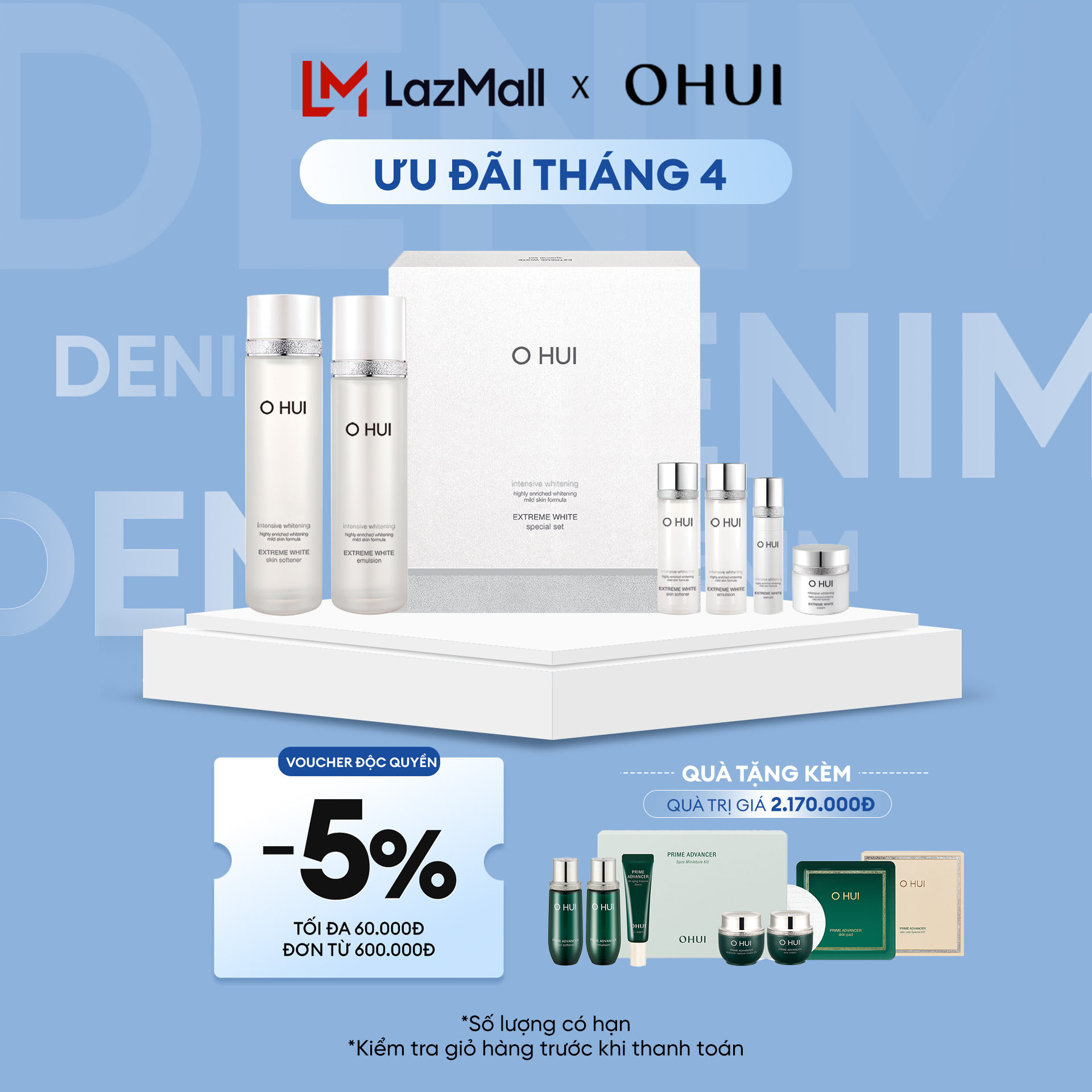[OHUI Official] Bộ 6 món dưỡng trắng da toàn diện cao cấp OHUI Extreme White Cream 6pcs Set 330ml