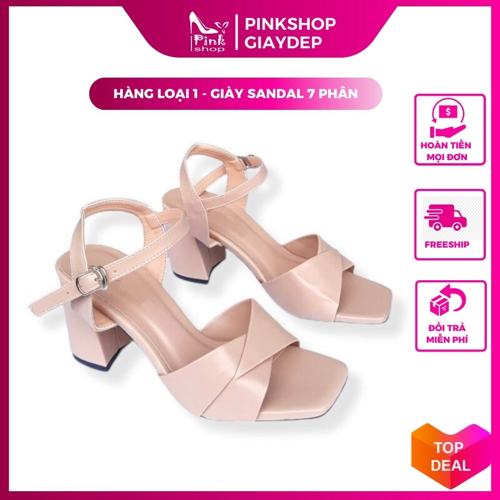 Giày sandal cao gót PinkShopGiayDep gót vuông 7 phân quai chéo thời trang SD7C