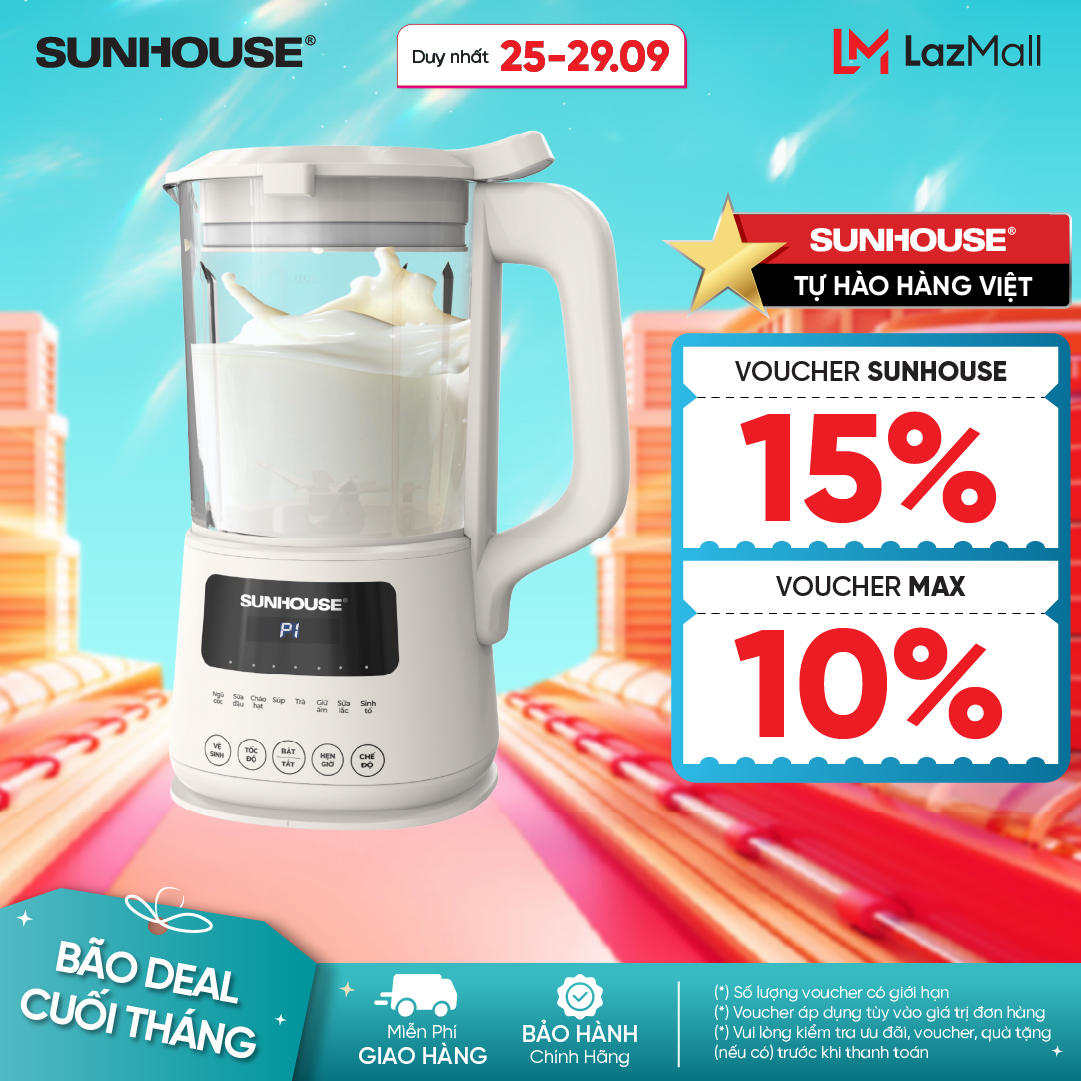 Máy làm sữa hạt đa năng SUNHOUSE SHD5261 1000ML - SHD5260 800 ML- Xay cực nhuyễn - Có chức năng nấu cháo - Công suất mạnh  - Cối thủy tinh an toàn - Bảo hành 12 tháng