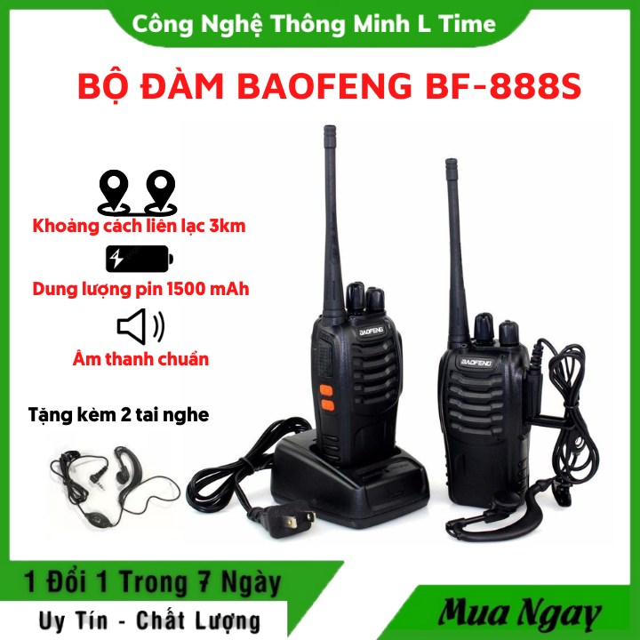 Bộ đàm baofeng bf 888s - tặng 2 tai nghe - 2 đàm cầm tay tầm xa mini sạc pin - bảo hành 12 tháng