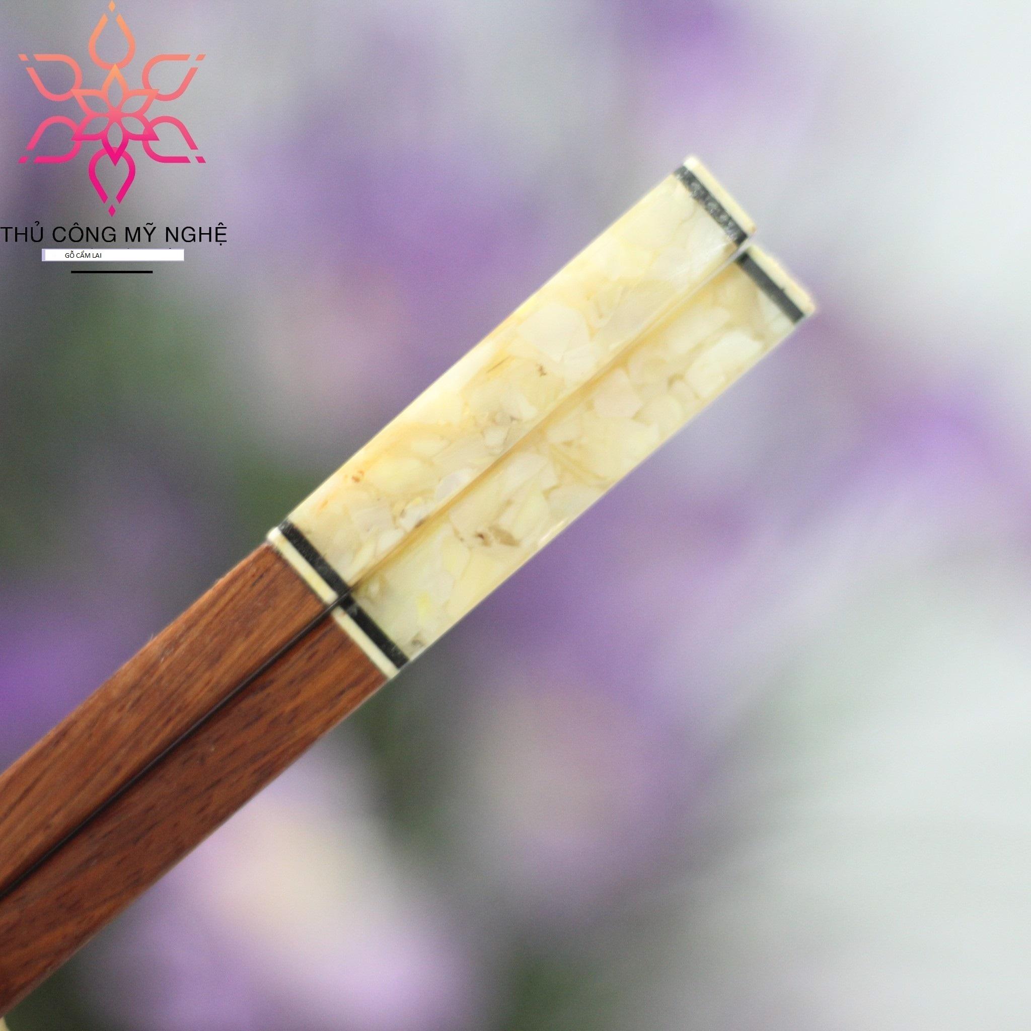 Bộ 10 đôi đũa ăn gỗ CẨM LAI tự nhiên đầu vuông khảm trai cao cấp