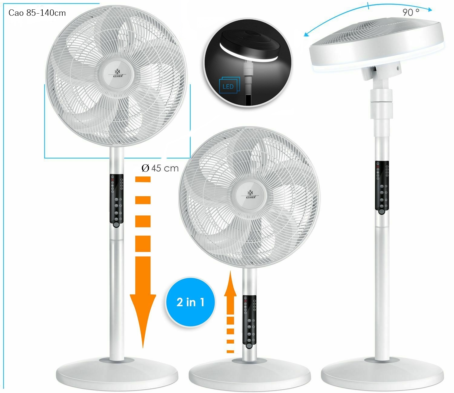 QUẠT ĐỨNG THÔNG MINH KESSER KẾT NỐI WIFI – QUẠT CÂY HIẾM HOI TÍCH HỢP ĐÈN TRẦN LED + ĐIỀU KHIỂN BẰNG ỨNG DỤNG TUYA SMART HAY BẰNG GIỌNG NÓI VỚI ALEXA, GOOGLE HOME - HÀNG NHẬP ĐỨC