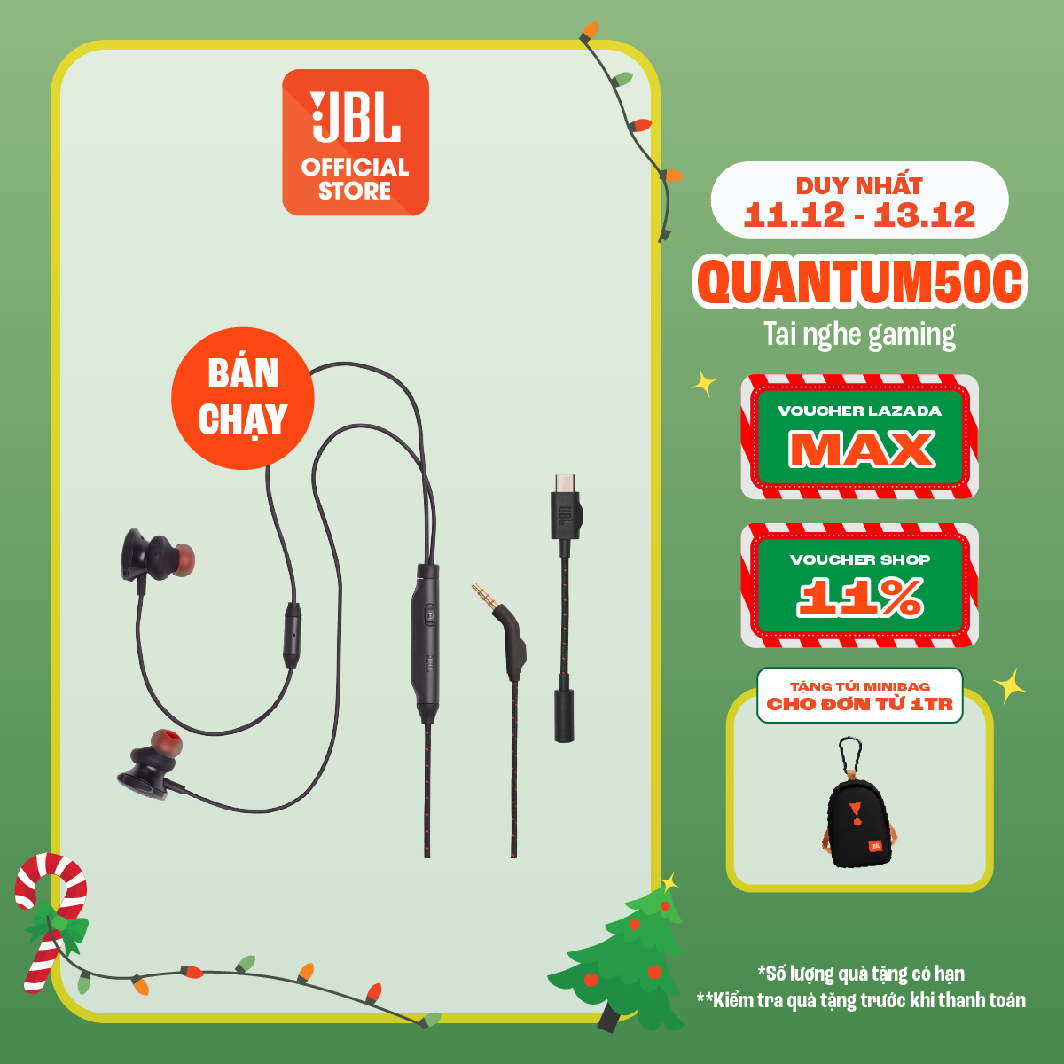  Tai nghe có dây nhét tai JBL QUANTUM 50C - Hàng Chính hãng 