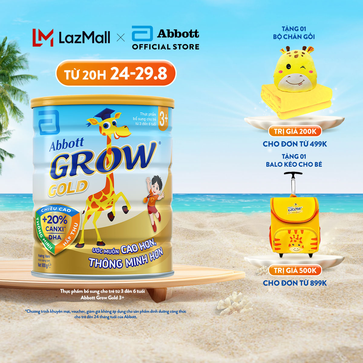 (CHỈ 20H 24-29.8 TẶNG QUÀ CHO ĐH TỪ 499K-SLCH) Lon sữa bột Abbott Grow 3+ 850g