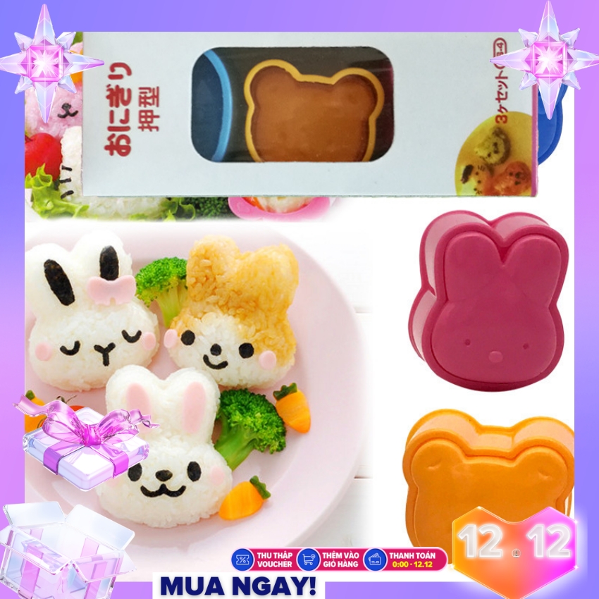 Bộ 3 khuôn tạo hình cơm Bento cho bé, bộ khuôn làm cơm, khuôn làm bánh cho bé yêu, bộ 3 khuôn tạo hình bento hình gấu cho bé ăn ngon, 3 khuôn tạo hình Bento cho bé tại Siêu Thị Gia Đình Là Số 1