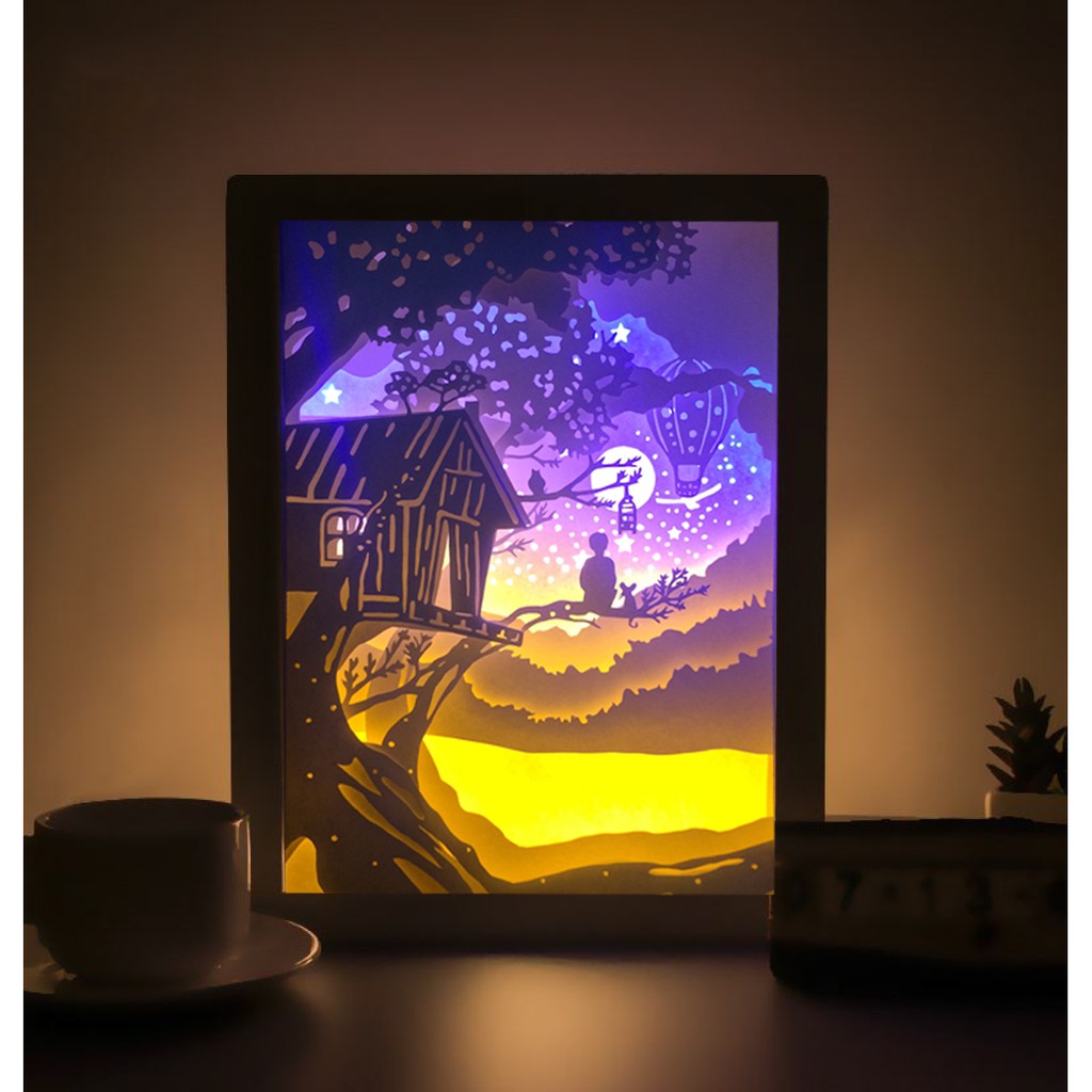 Hộp Đèn giấy nghệ thuật 3D - Ngồi trên Cây