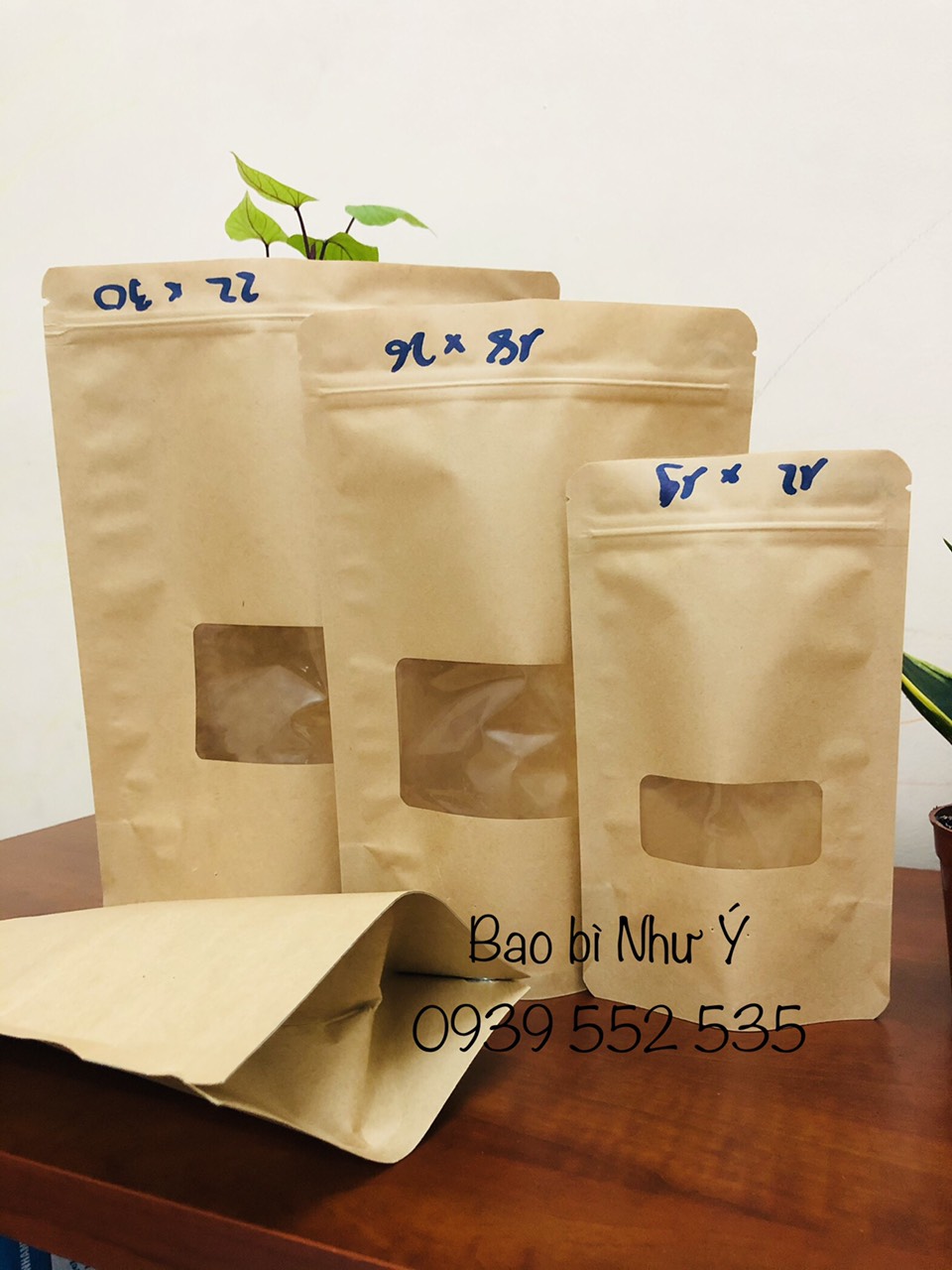 [HCM]1KG-SIZE 18X26 TÚI ZIPPER GIẤY KRAFT ĐÁY ĐỨNG CÓ CỬA SỔ