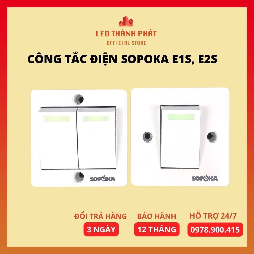 Công tắc điện đôi, Công tắc điện đơn SOPOKA E1S, E2S có dạ quang khả năng chịu va đập cao