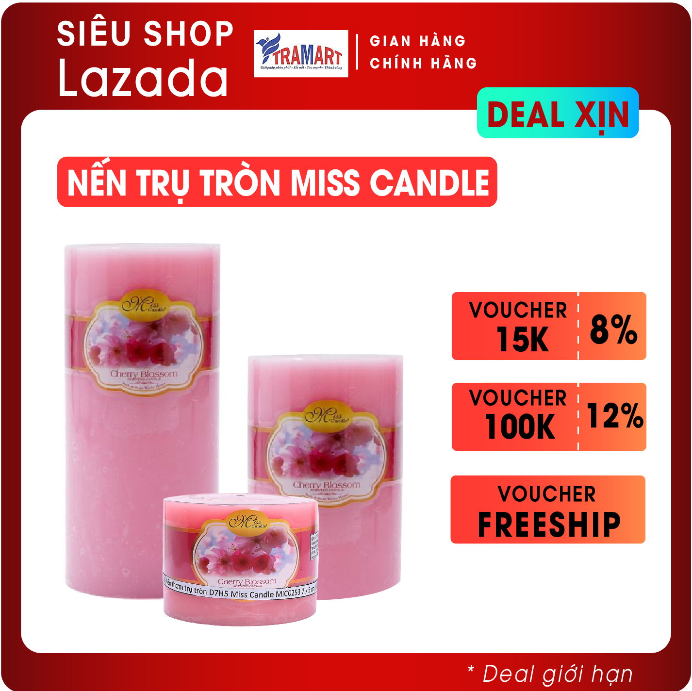 [BST Nến trang trí Noel 2024] Nến thơm trụ tròn Miss Candle FTRAMART - tùy chọn nhiều màu sắc, nhiều size, phù hợp trang trí giáng sinh