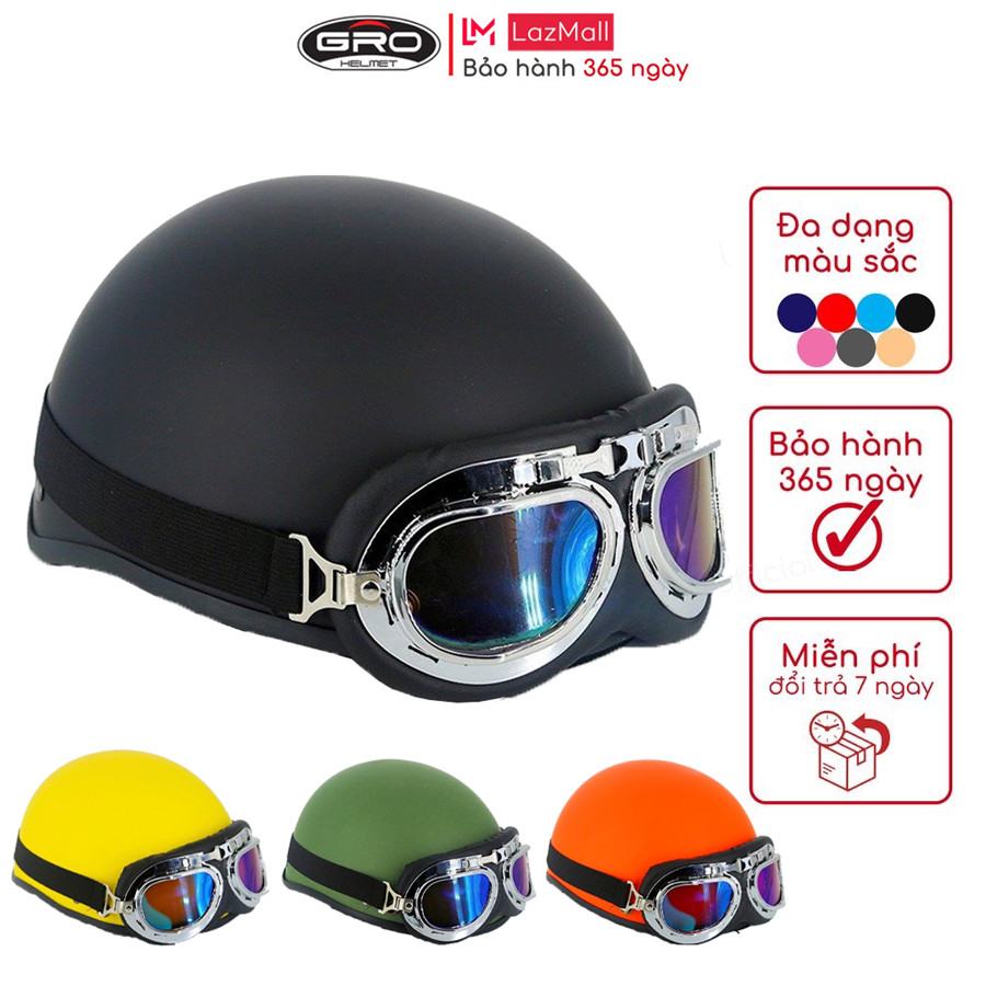 Helmet phượt half head Amby helmet plain enclosed glasses pilot genuine