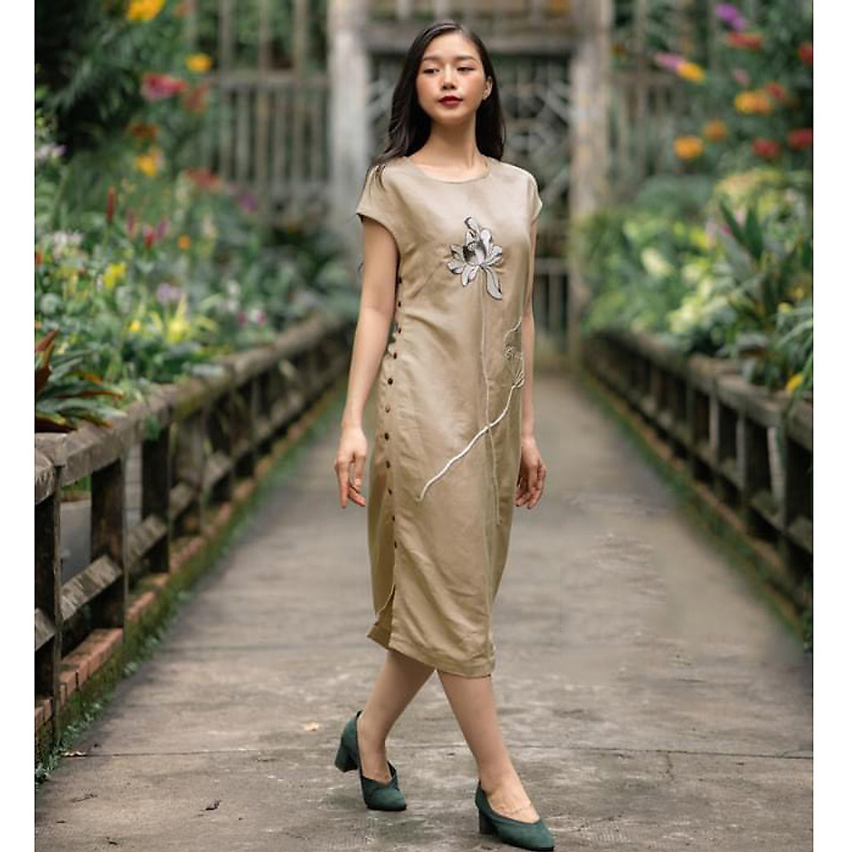 Đầm suông linen tưng premium tay hến thêu hoa sang trọng | Shopee Việt Nam