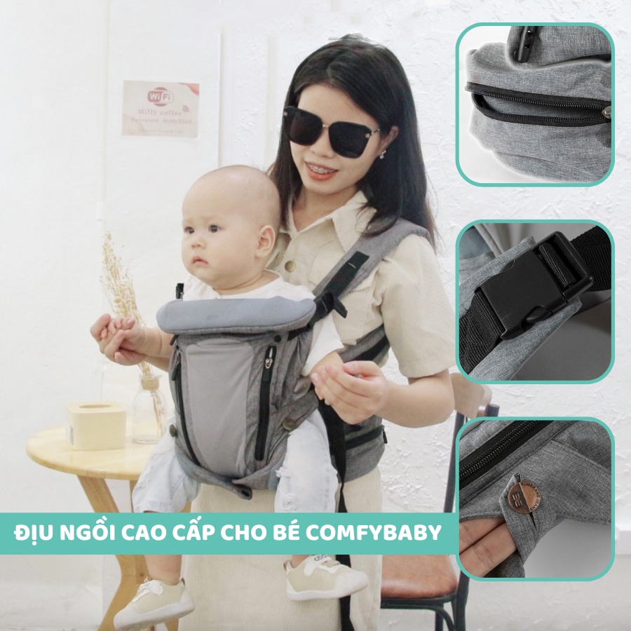 Địu em bé 4 tư thế, trợ lực, chống vòng kiềng, air mesh thoáng khí cao cấp cho trẻ từ sơ sinh Comfybaby YN-602