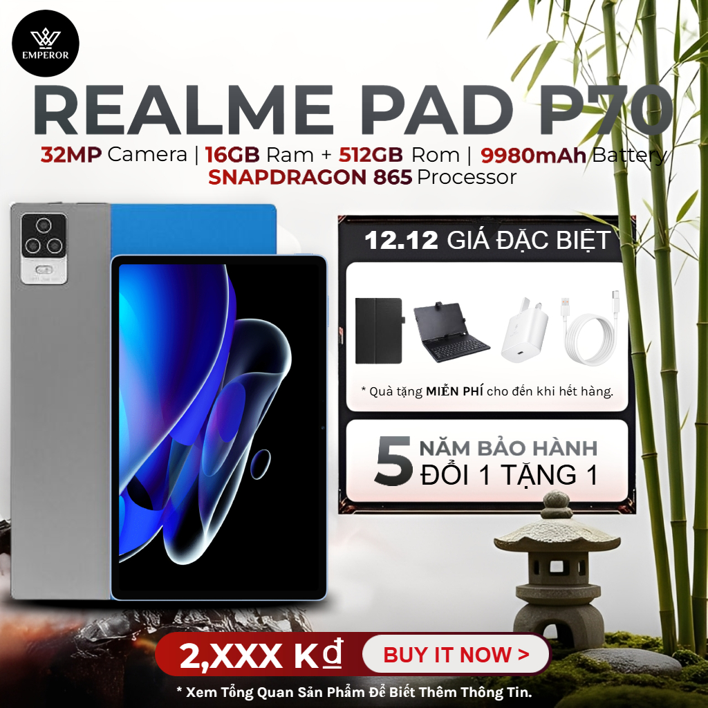  MẪU MỚI Máy tính bảng Realme Pad P70 | RAM 16GB ROM 512GB | Snapdragon 865 | SIM kép 4G+5G LTE | Pin 9980mAh 