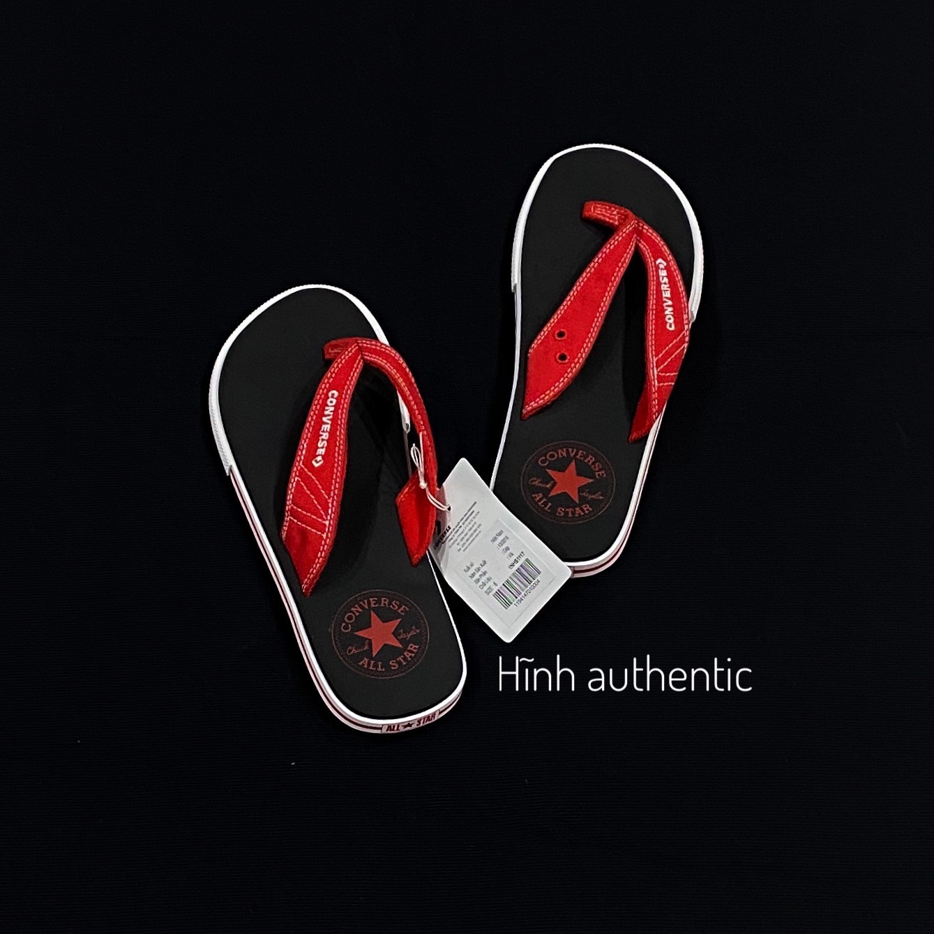 Dép Converse đen quai đỏ quai vải chính hãng