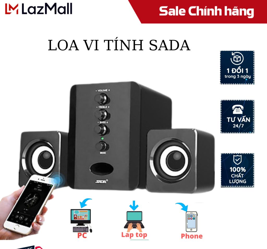 Loa vi tính công suất lớn, bộ 3 loa để bàn KAW D-202 siêu trầm có Núm Chỉnh Bass Và Treble, Jack 3.5, âm thanh sống động