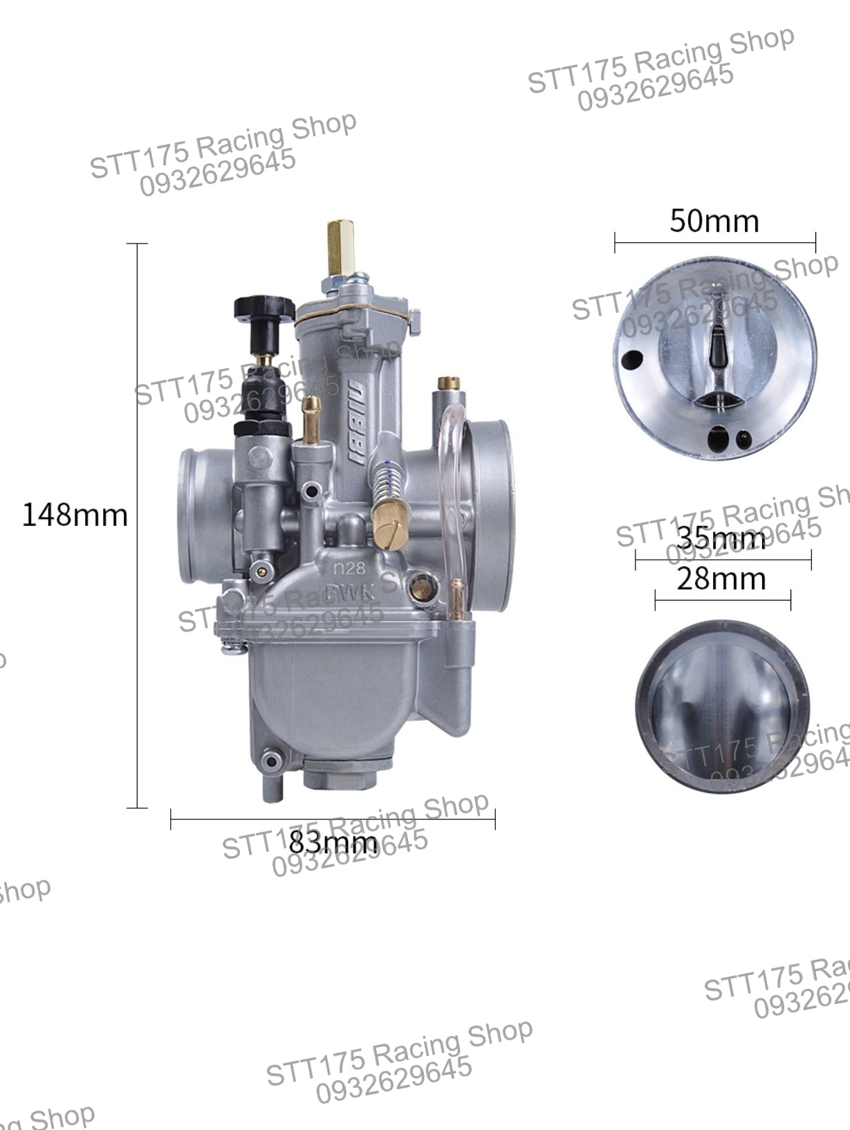 BÌNH XĂNG CON Nibbi Ga dẹp PWK 28mm ( City ) Màu Trắng