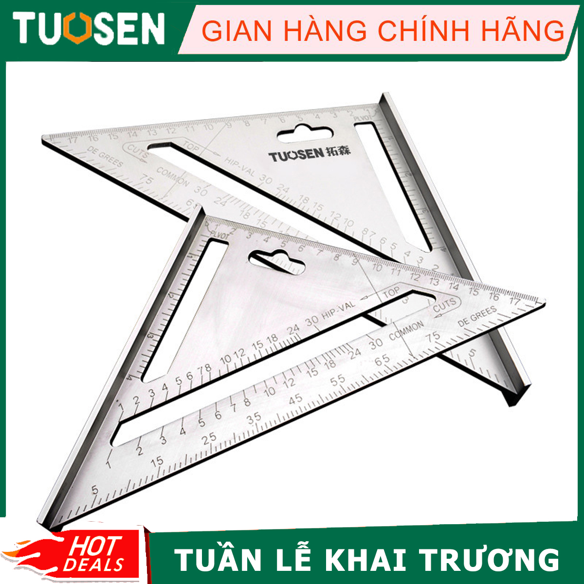 Thước đo góc hình tam giác 7 inch 180mm sử dụng hệ đo mét, thước tam giác, Thước Mòi Nhôm - TUOSEN