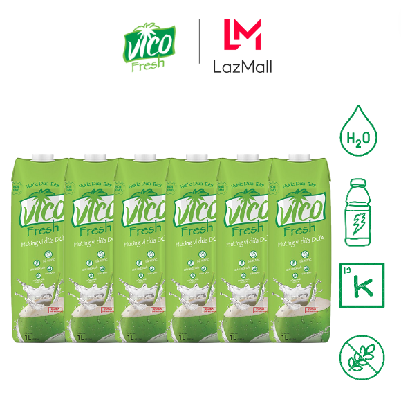 Thùng 6 hộp nước dừa vico fresh 1l - vị dứa