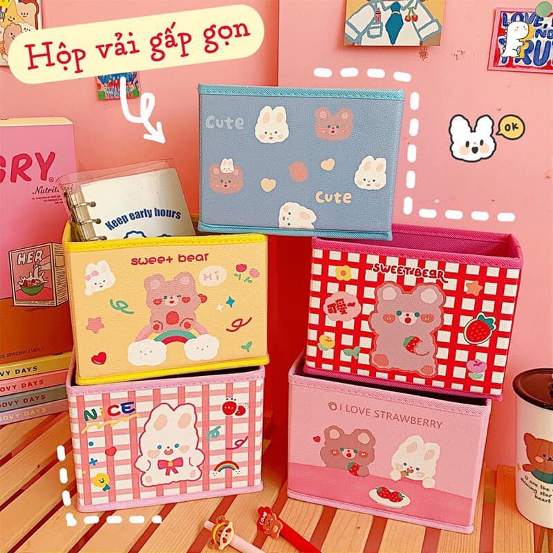 Hộp vải đựng bút đồ đa năng in hình gấu thỏ cute