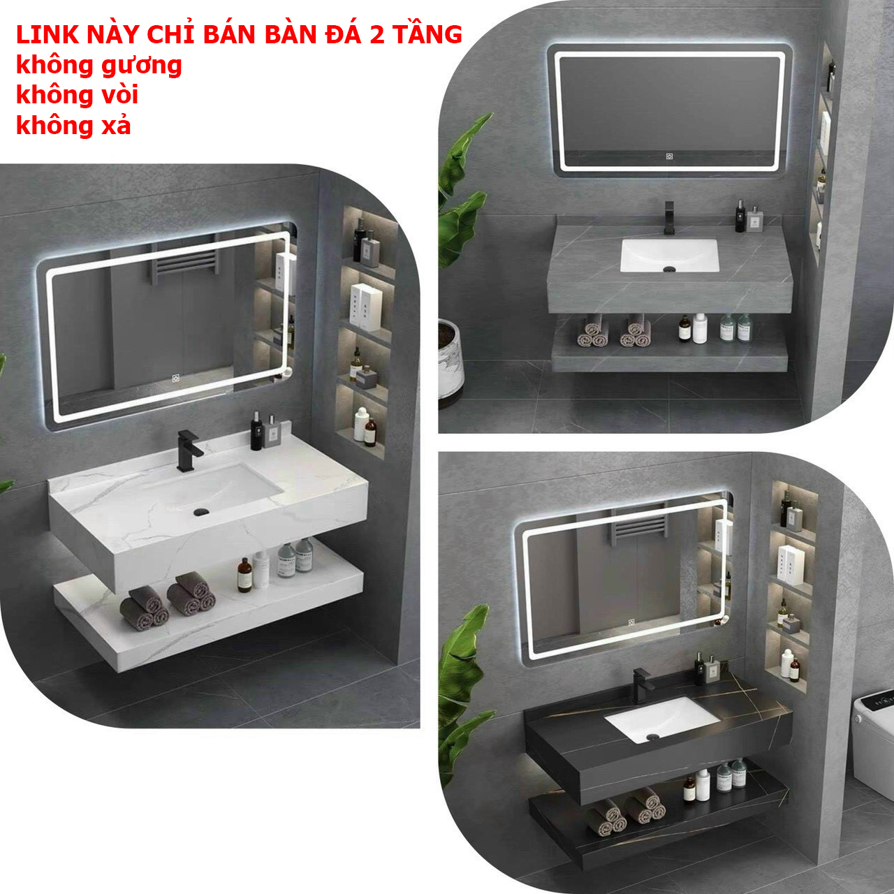 Combo chậu lavabo rửa mặt kèm bàn đá âm 2 tầng chống trầy chống thấm không gương không vòi