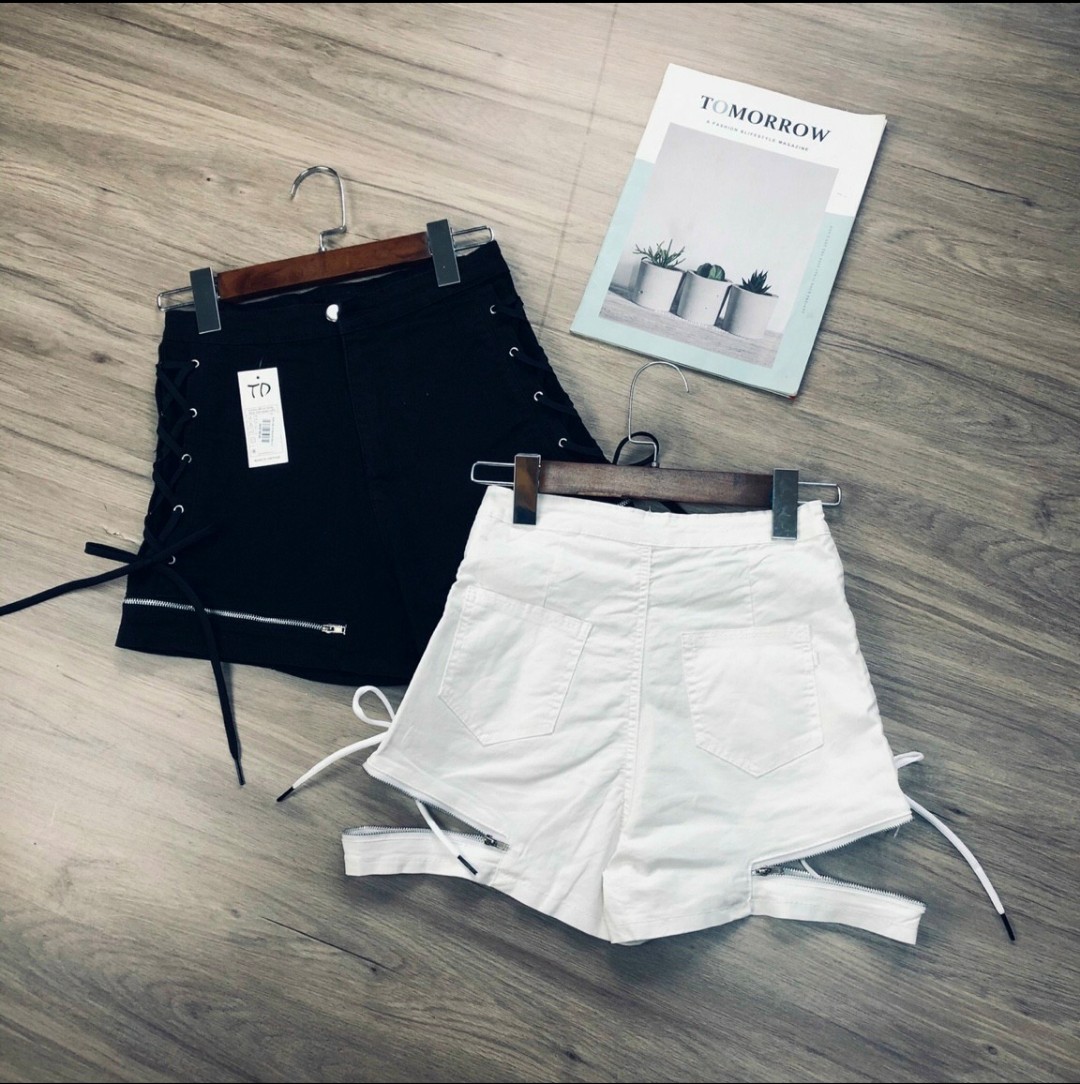QUẦN SHORT KAKI LƯNG CAO DÂY KÉO NGANG ĐÙI XỎ DÂY KIỂU XỊN XÒ