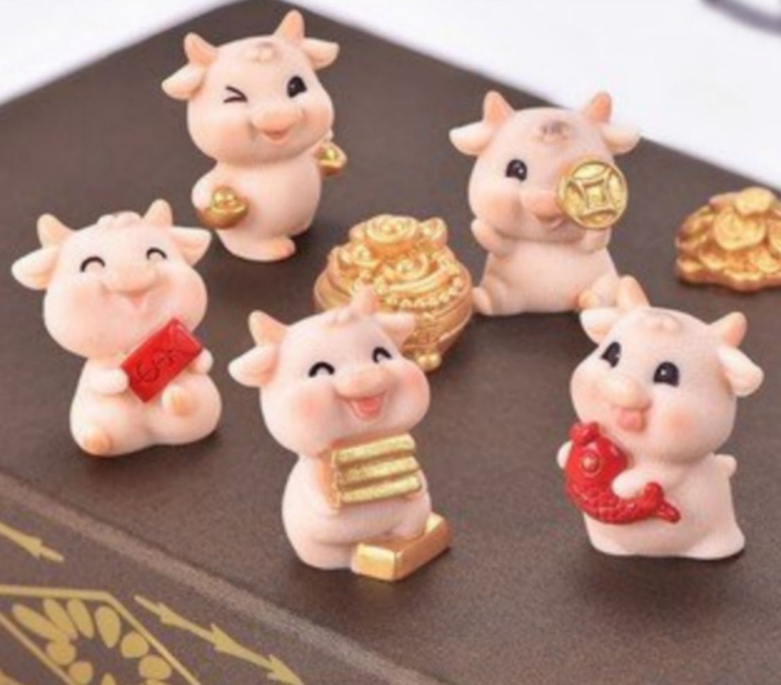 Phụ kiện trang trí tiểu cảnh decor bàn học trâu bê vàng may mắn