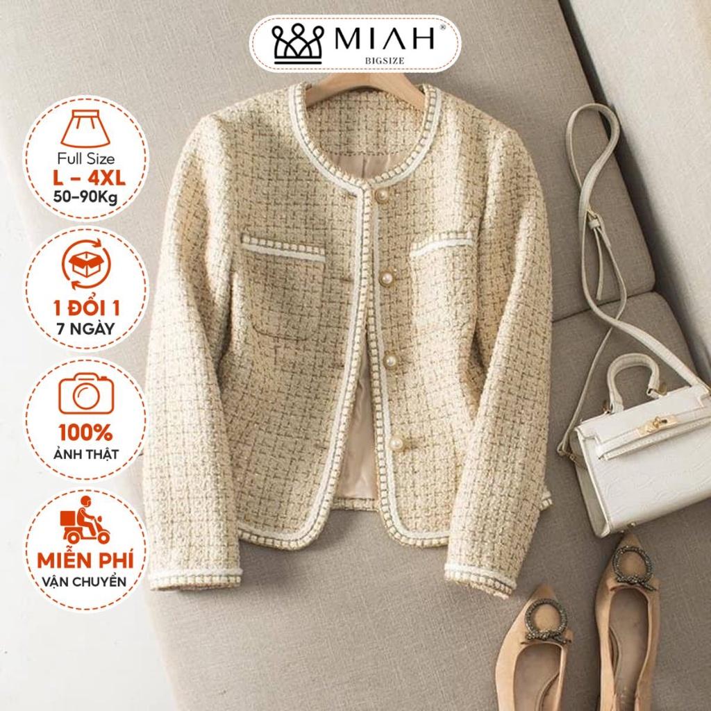Áo khoác dạ Karma bigsize nữ chất dạ tweed 2 lớp thiết kế cúc ngọc sang chảnh đi tiệc đi chơi MIAH B