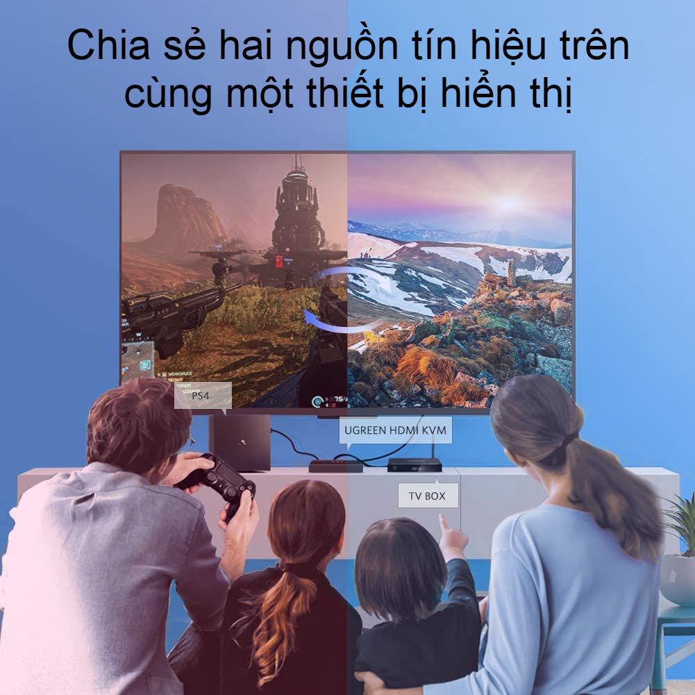 Bộ gộp HDMI KVM 2 máy tính dùng chung 1 màn hình, sử dụng chung chuột và bàn phím UGREEN CM200 50744 Bộ gộp HDMI KVM 2 máy tính dùng chung 1 màn hình, sử dụng chung chuột và bàn phím UGREEN CM200 50744