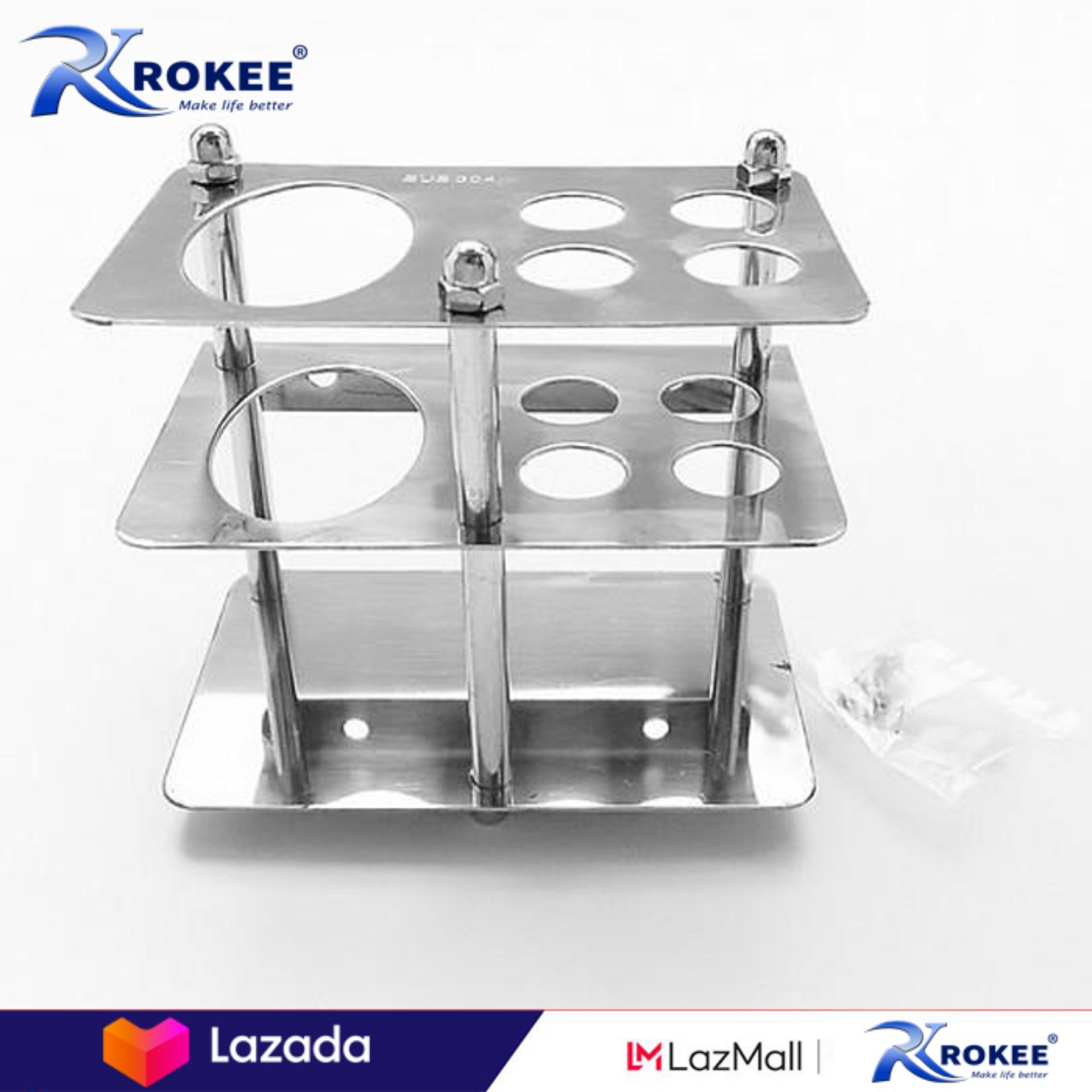 Kệ để bàn chải và kem đánh răng inox sus 304 Rokee - SU15 (Trắng Bạc)