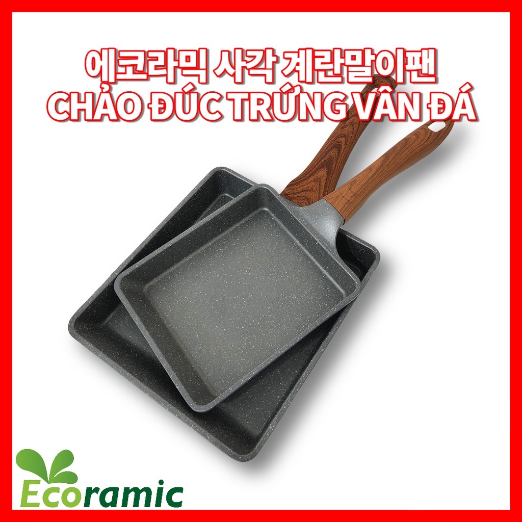 Chảo vuông vân đá đáy từ ceramic ecoramic hàn quốc