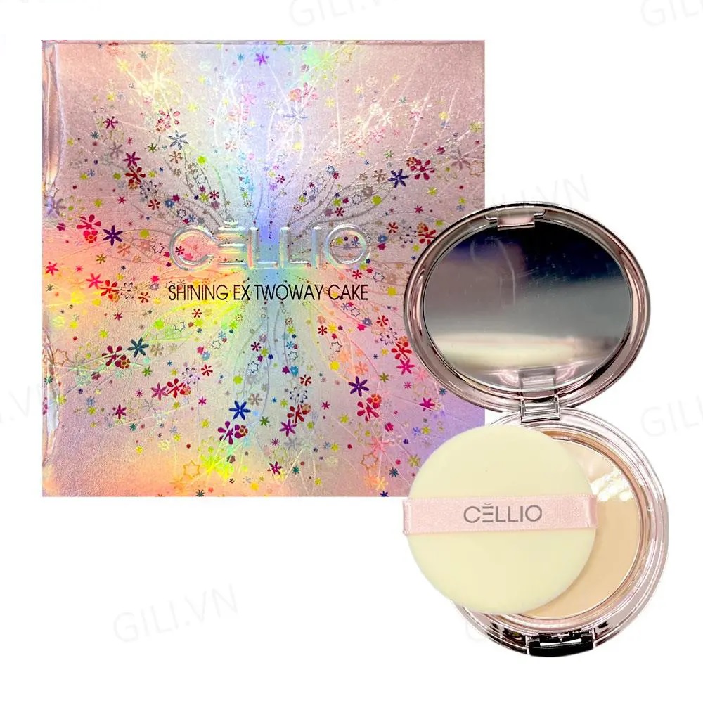Phấn Phủ Siêu Mềm Mịn Cellio Shining Ex Twoway Cake 12g*2 Kèm lõi