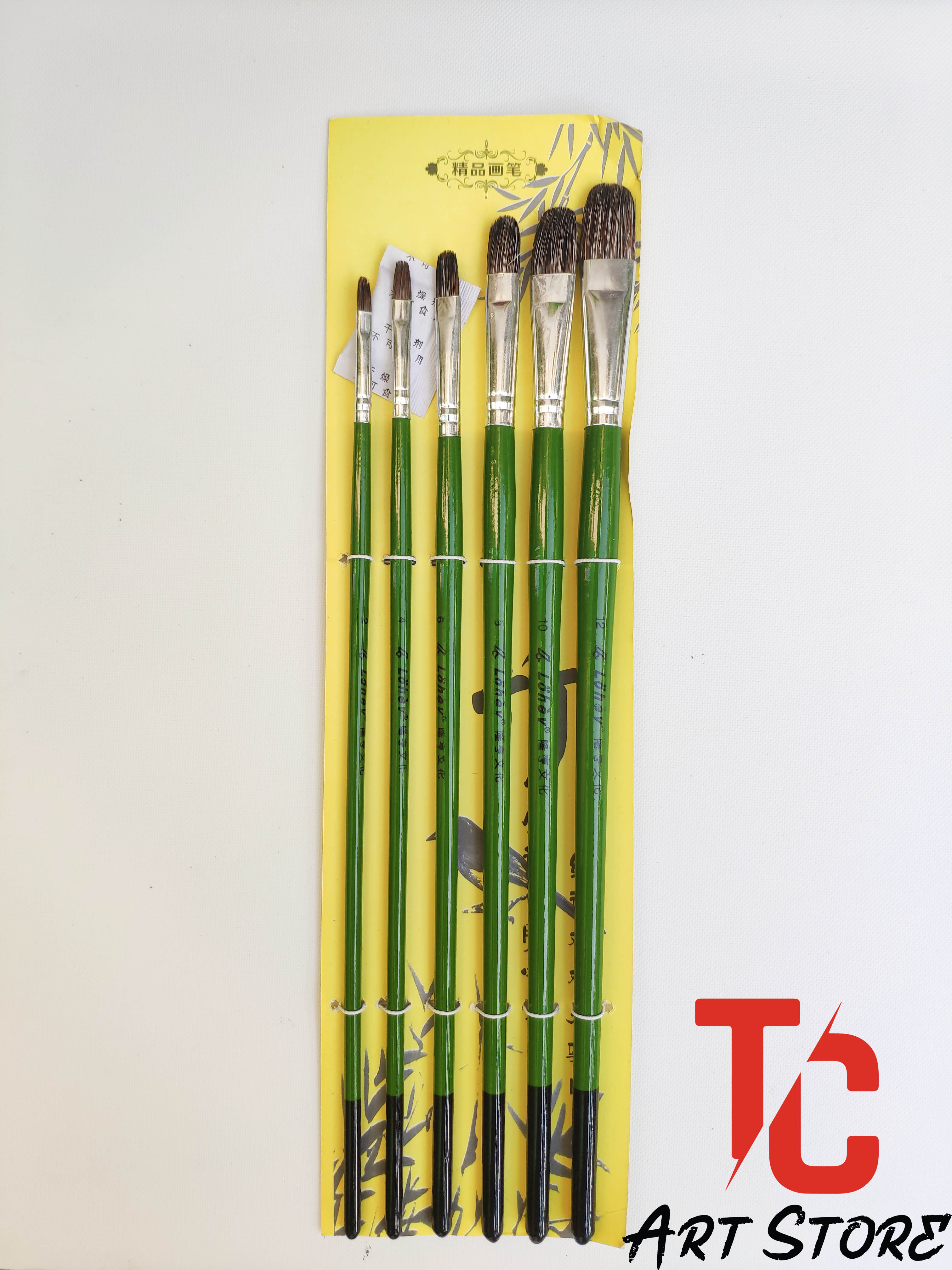 Bộ 6 cọ đầu oval maries màu xanh lá