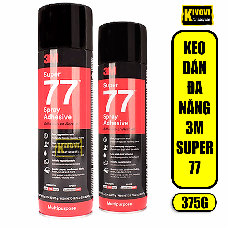 Keo dán đa năng siêu dính 3m super 77 spray adhesive 375g - keo dán giấy dán tường dán vải dán da dán xốp-kivovi
