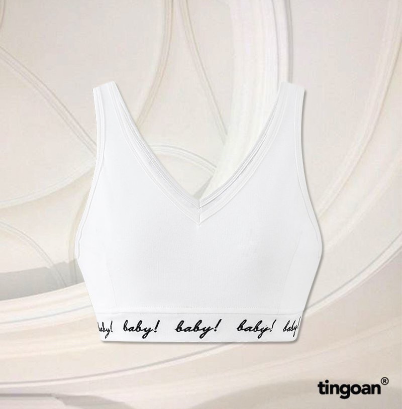 Tingoan® - áo croptop quây bra thêu chữ trắng ''no baby'' bra/wh