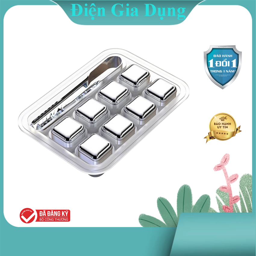 Bộ 8 viên đá lạnh vĩnh cửu bằng inox kèm kẹp gắp đá - uống giữ nguyên hươngvị , đá lạnh không tan, đá vĩnh cửu, bộ 8 viên đá