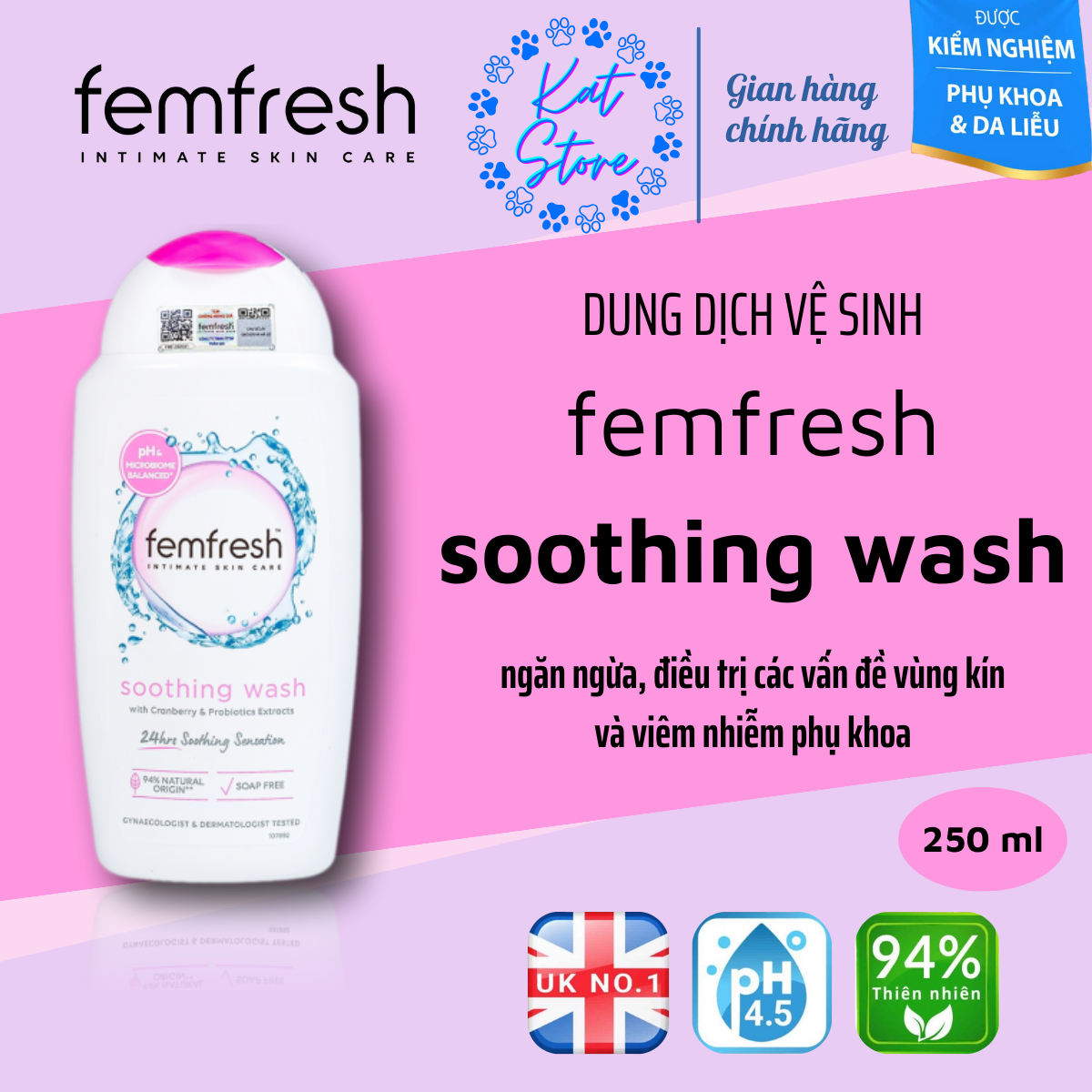 Nước rửa vệ sinh phụ nữ femfresh soothing wash 250ml