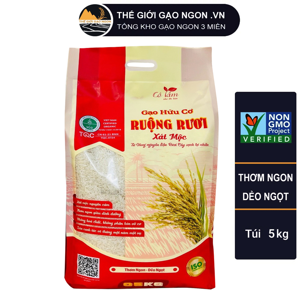 Gạo st25 hữu cơ ruộng rươi cô tấm - túi 5kg - thơm ngon thượng hạng