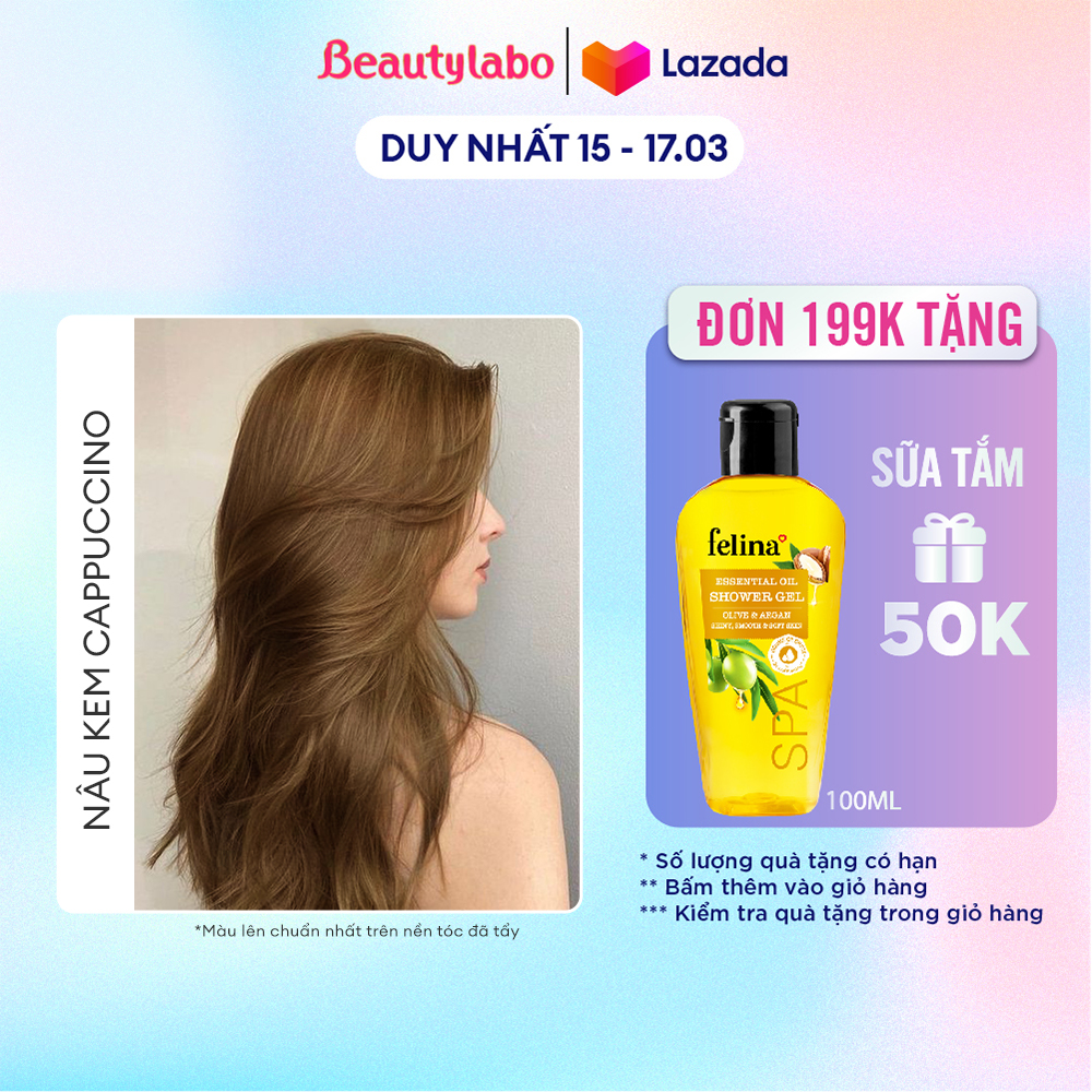 Thuốc nhuộm tóc tạo bọt Beautylabo Whip Hair Color 125ml nhuộm dưỡng chuẩn Nhật - Màu Nâu Kem Cappuccino