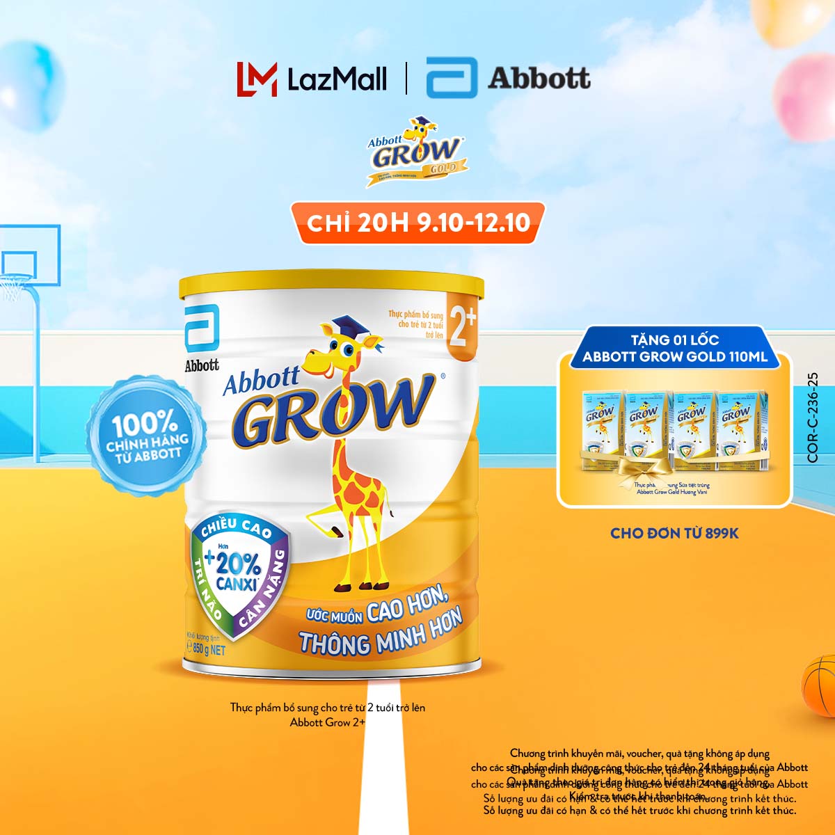 (CHỈ TỪ 20H 9-12.10 TẶNG QUÀ CHO ĐH 899K-SLCH) Lon sữa bột Abbott Grow 2+ 850g