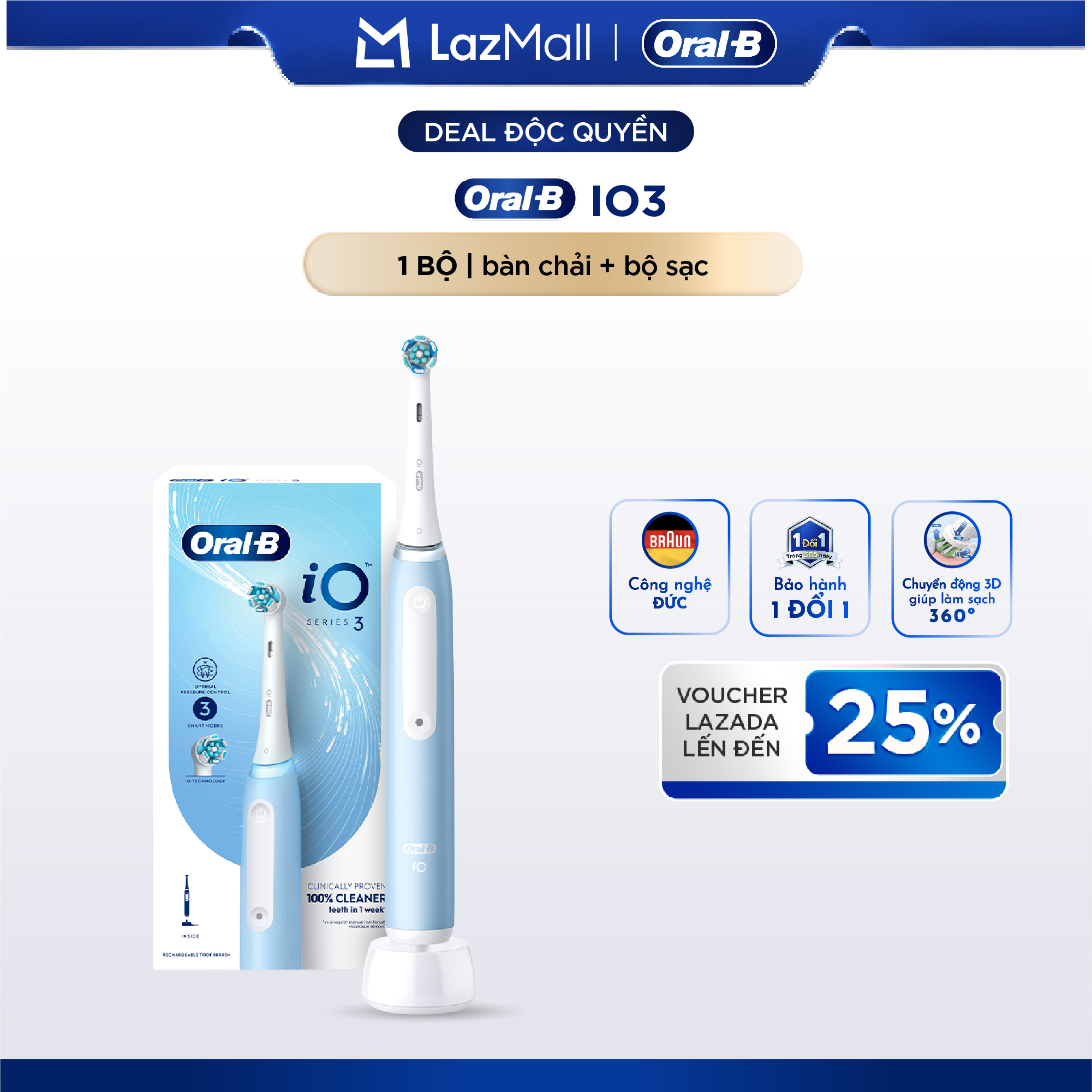 [Live] Oral B Io3 Electric Toothbrush Deeply Cleans between Teeth, 360 Degree Motion Technology, Imported from Germany
