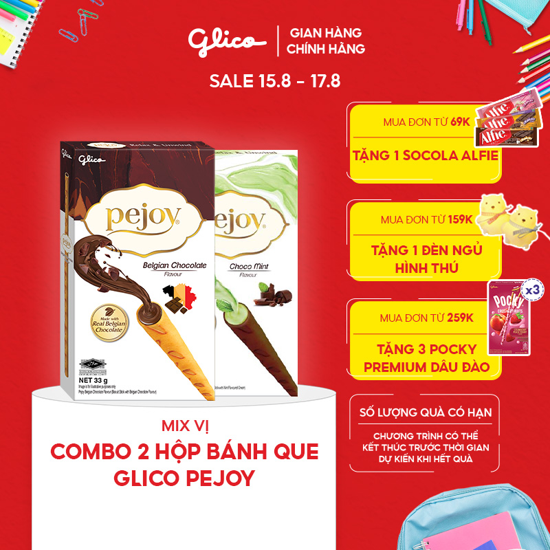 Combo 2 hộp Bánh que nhân kem mix 2 vị socola & socola bạc hà GLICO Pejoy