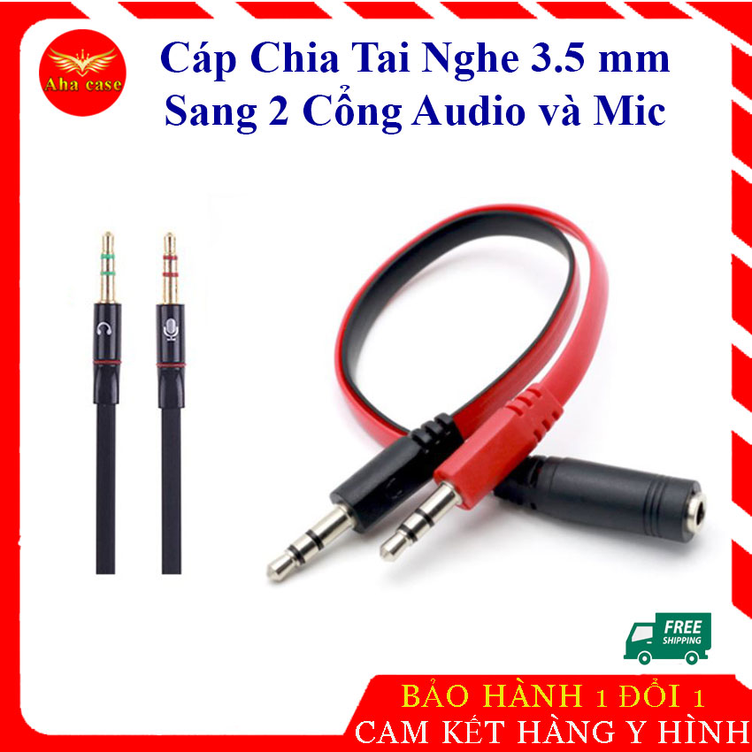 Dây chia tai nghe 3.5 mm thành 2 cổng 3.5 Audio Loa và Mic - Jack Chia (Gộp) Cổng Tai Nghe  chuyển đổi 2 cổng máy vi tính nghe loa và nói chuyện, chơi game trên PC, Laptop