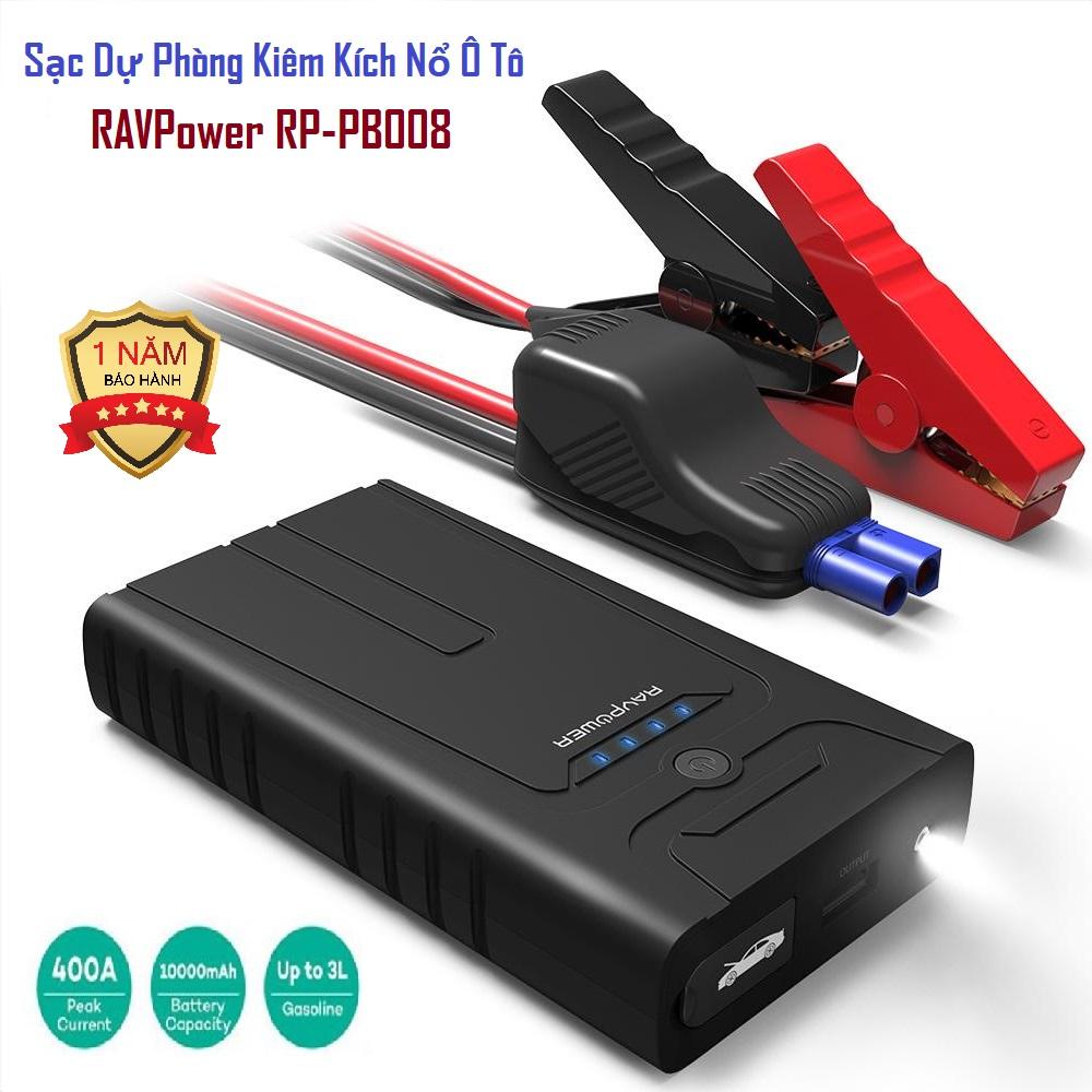 Sạc Dự Phòng, Bộ Kích Nổ Ô Tô, Sạc Dự Phòng Kiêm Kích Nổ Ô Tô RAVPower RP-PB008 Dung Lượng 10000 mAh, Kích Nổ Nhiều Động Cơ, Hoạt Động Mạnh Mẽ, Bền Bỉ, Sạc Điện Nhanh Hợn 2 Lần - Sale Lớn Giảm 50%, Bảo Hành Uy Tín 12 Tháng.